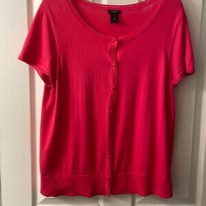 Ann Taylor short sleeve button down lightweight pink scoop neck cardigan XL